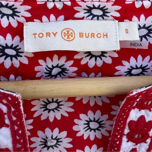 Tory Burch Jayne Nantucket Red Daisy Floral Embroidered Cotton Tunic Size 0 - Picture 6 of 7